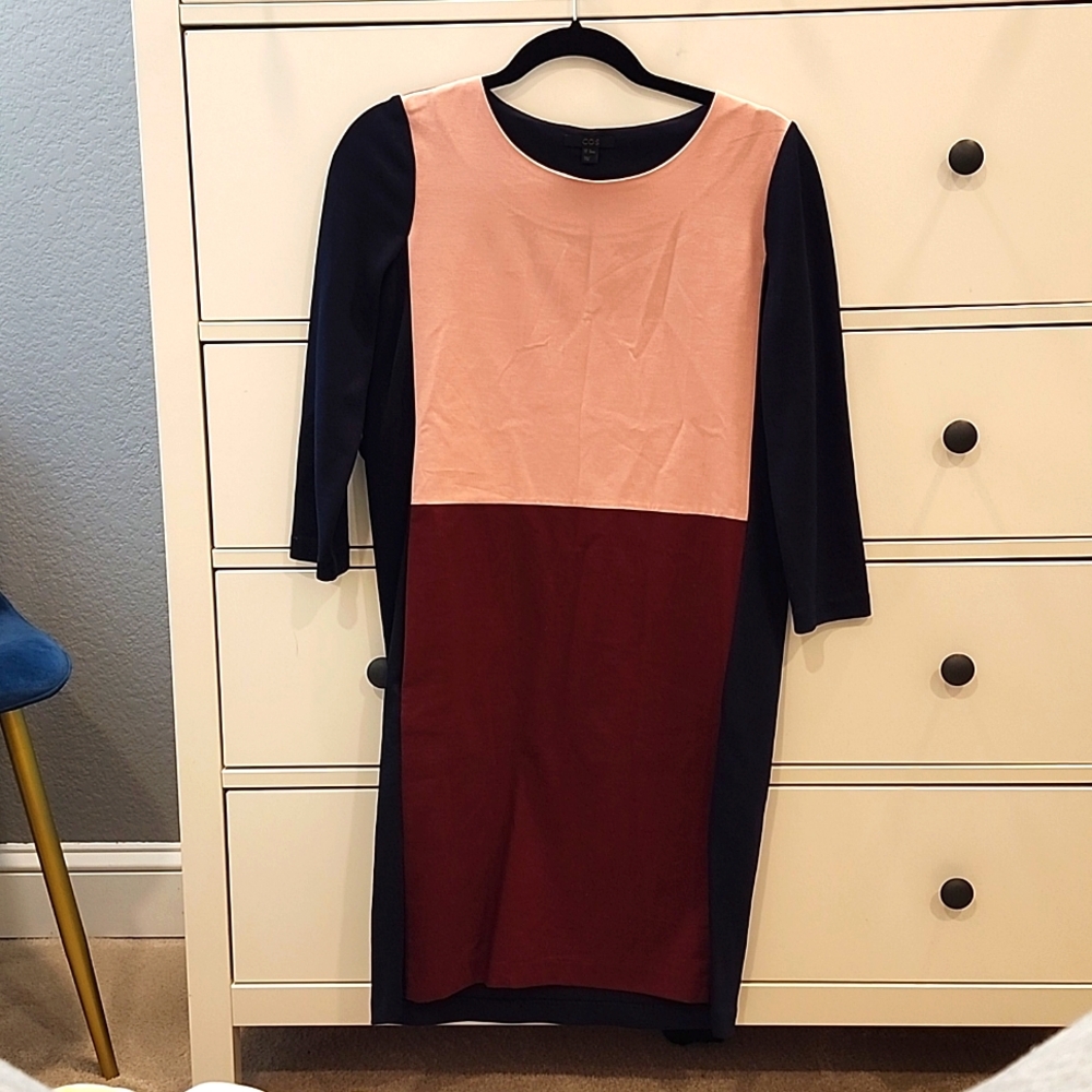 COS colored block dress, size xs, pink maroon navy